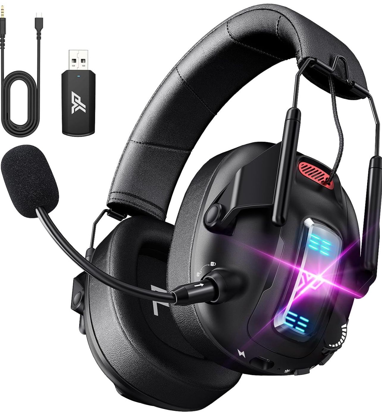 Wireless Gaming Headset for PS5, PS4, PC, USB Over Ear Gaming Headphones with Noise Canceling Mic, Bluetooth 5.3, 100H Battery, Low Latency, Foldable
