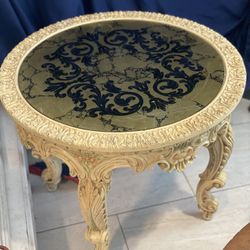 Vintage Italian Baroque Style Glass Top Accent Table 