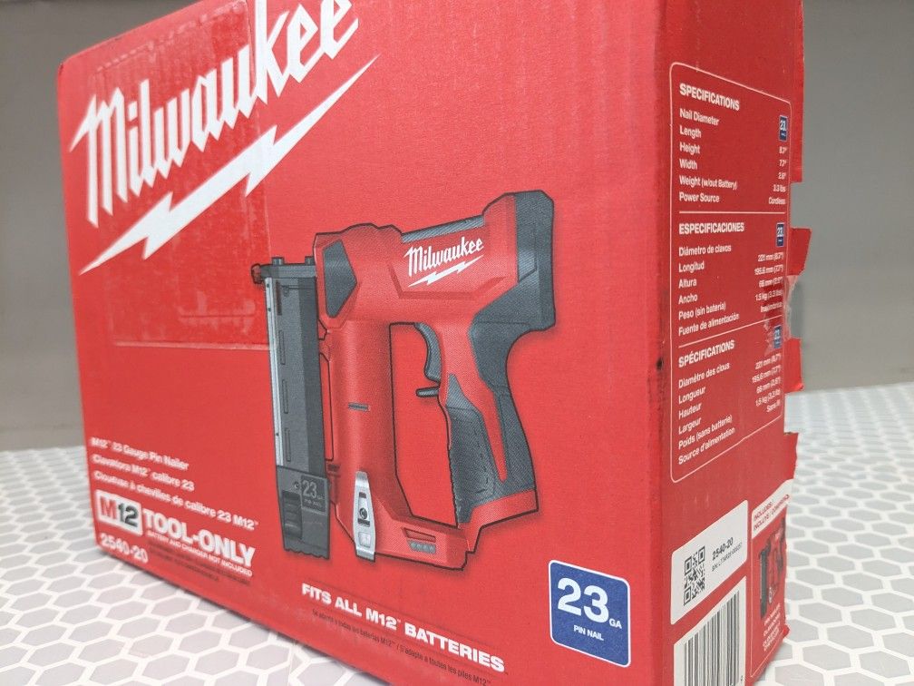 M12 Milwaukee Cordless COMPACT 23Ga Pin Nailer