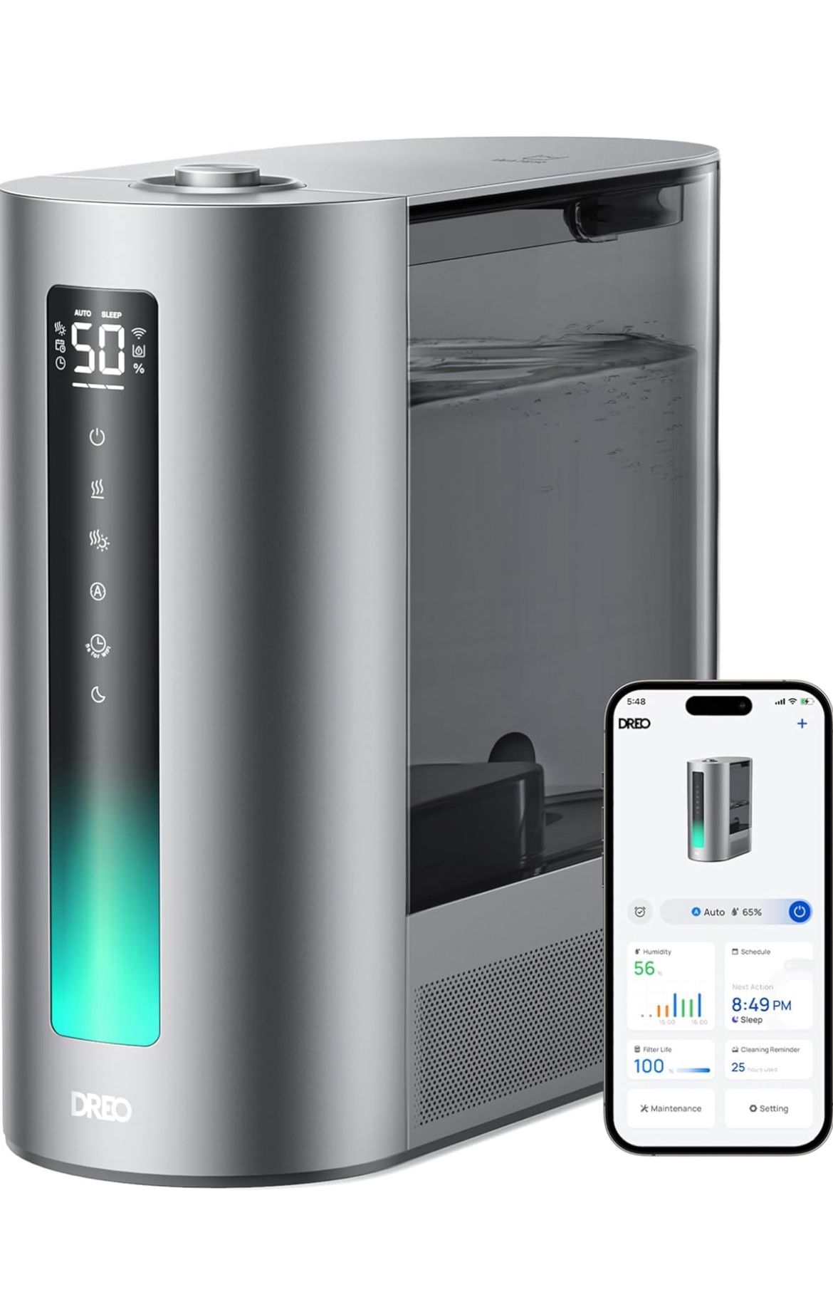 Dreo 6L Humidifiers for Bedroom, Smart Warm & Cool Mist for Large Room, 60Hr Quiet Runtime for Baby, Plant, Humidity Sensor, Indicator Light, 12H Time