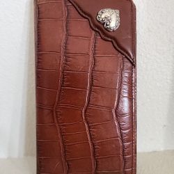 Brighton Womens Western Equestrian Checkbook Wallet Brown Crocodile Embossed