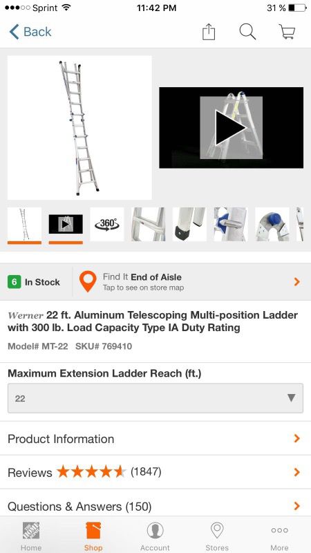 Telescoping multi-position ladder with 300lb 22 ft aluminium