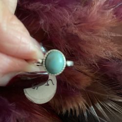 New Turquoise & Rhodium Ring- Size 5