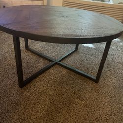 Distressed Planked Pine Cocktail and End Table set with Wrought Iron Base and Trim
