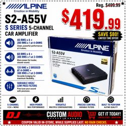 Alpine S Series S2-A55V Car Speakers System 5 Channel Amplifier 1080 Watts Max 🚨 Payment Options Available 🚨 No Credit Needed 🚨