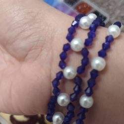 hand made pracelet 2 peices  blue and white  
