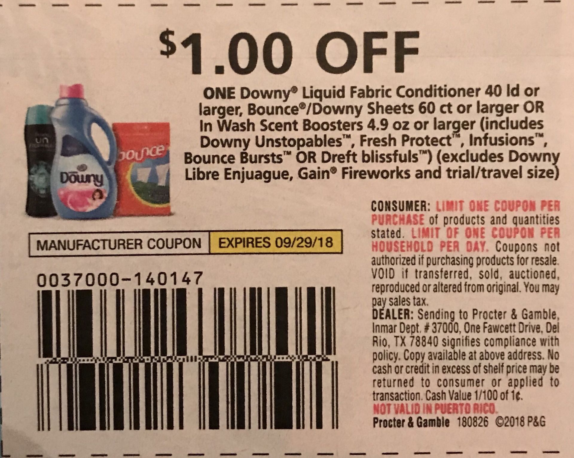 COUPON Downy, Bounce & Unstopables