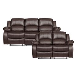 Brand New Brown Synthetic Leather Manual Reclining Sofa + Loveseat 2PCs Set U