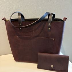 ✨ Portland Leather Goods Classic Zip Tote + Snap Wallet – NWOT Matching Set – Brown ✨