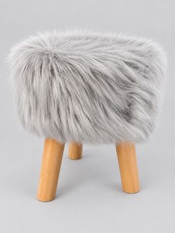 Fluffy Faux Fur Stool – Light Gray