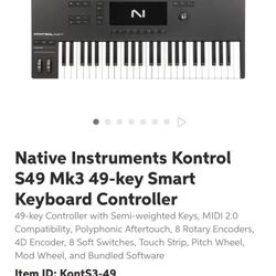 Native Instruments Kontrol S49 Mk3 49-key Smart Keyboard Controller