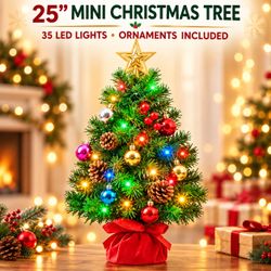 25” Mini Christmas Tree with Ornaments & 35 LED Lights