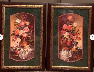 Framed Pair of Floral Prints