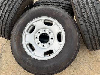 FREE DELIVERY 5x FIVE 2025 CHEVY SILVERADO 2500HD WHEELS 17X7.5J TIRES FIRESTONE LT245/75R17 99%