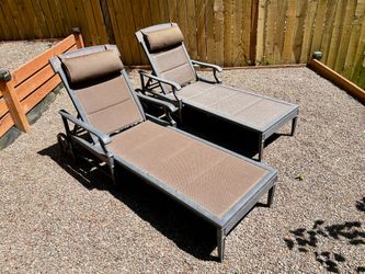 Outdoor Reclining Chaise Lounge Chair 2-pack - armrest, wheels, adjustable backrest and covers