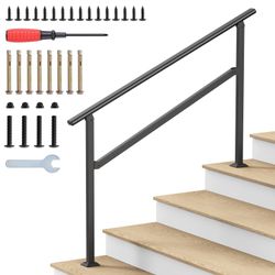 Hand Rails For Outdoor Steps, 2-5 Steps Wrought Iron Handrails For Outdoor Steps, Stair Railing For Porch, Home, Garden, Indoor, Staircase Handrails F