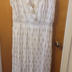 Long White & Gold Plus Size Dress