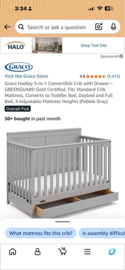 Gray crib with storage and all bedding included