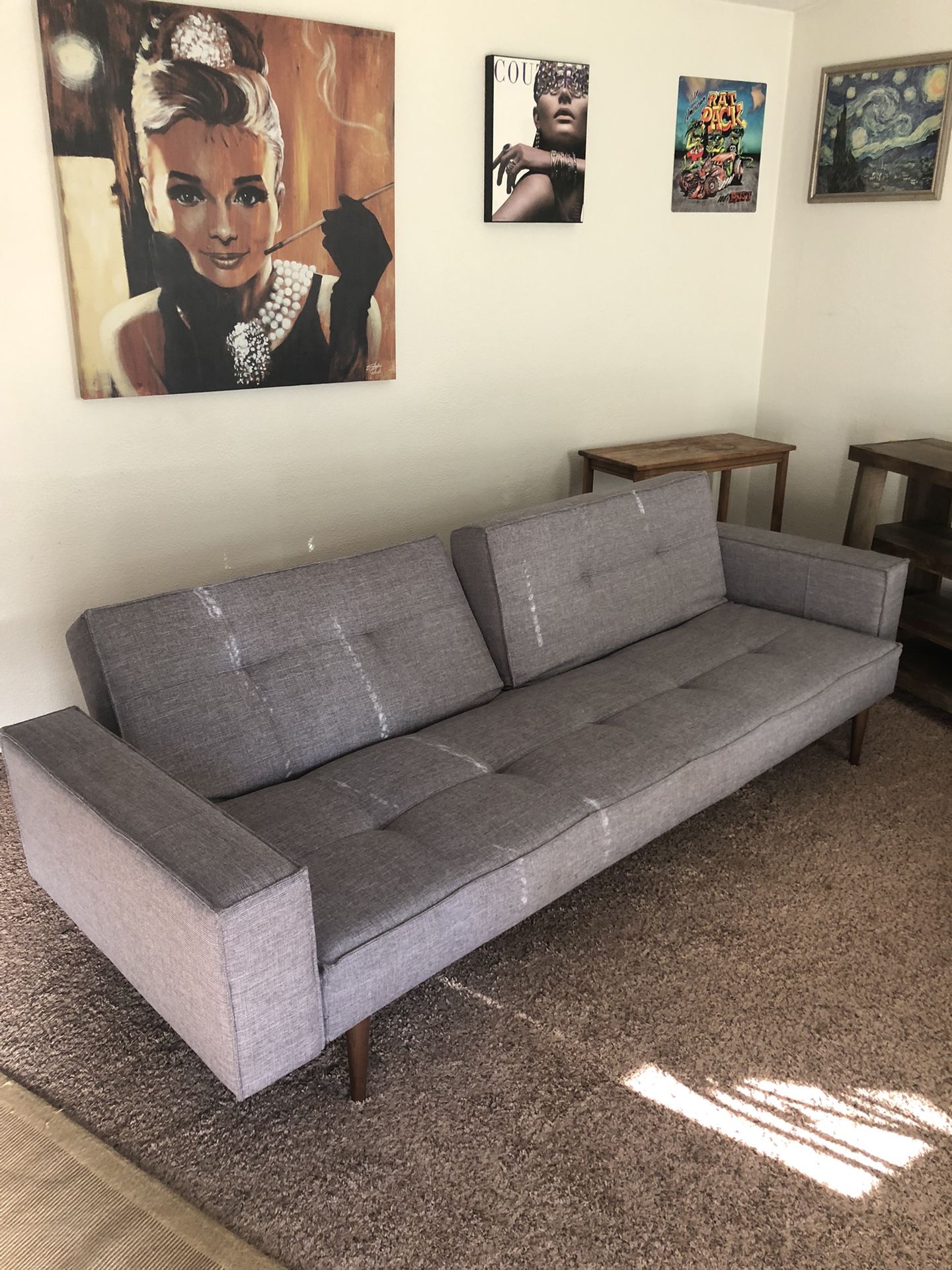 Grey Mid Century Modern Fold Out Couch
