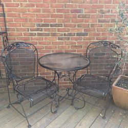 Wrought Iron Table + 2 Spring Base Dining Chairs