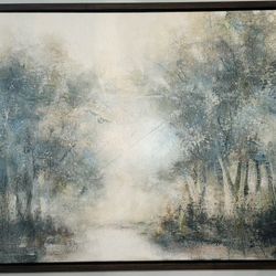 "Lakeside Groves" painting in brown frame
