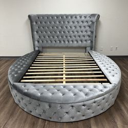 Grey Velvet Queen Storage Bed