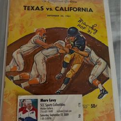 The California Gridiron Texas Vs California September 23, 1961 Marv Levy Signed Program 