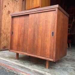 Small Vintage Mid Century Modern Walnut Credenza With Formica top