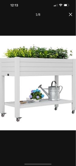 Elevate 33.7" Tall Raised Garden Bed with Wheels, Divisible Resin Planter Box with Drainage Gauge & Storage Shelf, Herb Planter for Garden Patio Backy