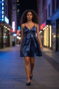 Navy Blue Sheath Mini Empire Dress