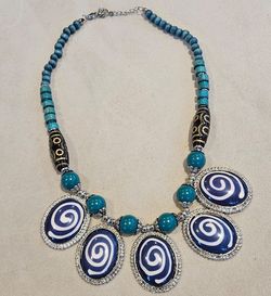 Blue Turquoise Spiral Pendant Necklace