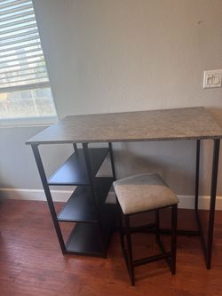 Pub Style Table Faux Concrete Top, Gray And Black 