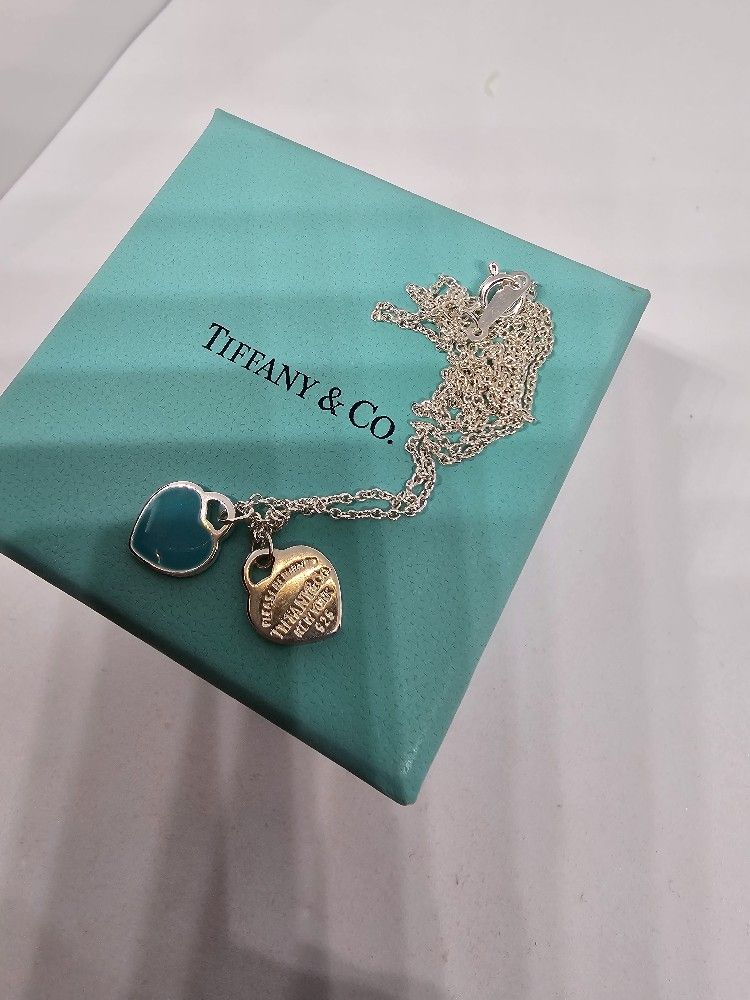 Tiffany Blue Double Heart Tag Pendant