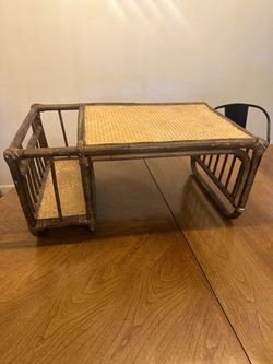 Vintage Bamboo Rattan Bed Tray with Side Pockets