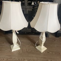 Pair Of Table Lamps, With Scalloped Bell Shades Classic Base Console Table Lamp