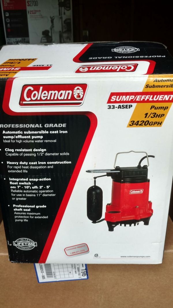 Reduced Price Again Coleman 1/3 HP Sump Pump for Sale in Cincinnati