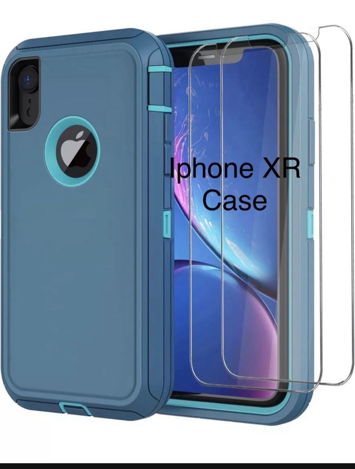 iPhone XR Case with 2 x Screen Protector, Heavy Duty (Turquoise)