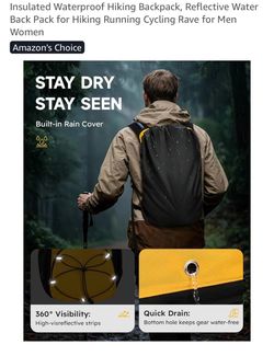 Insulated Waterproof Hiking Backpack with Rain Cover