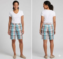 Hannah stretch aqua & light red plaid shorts size 10