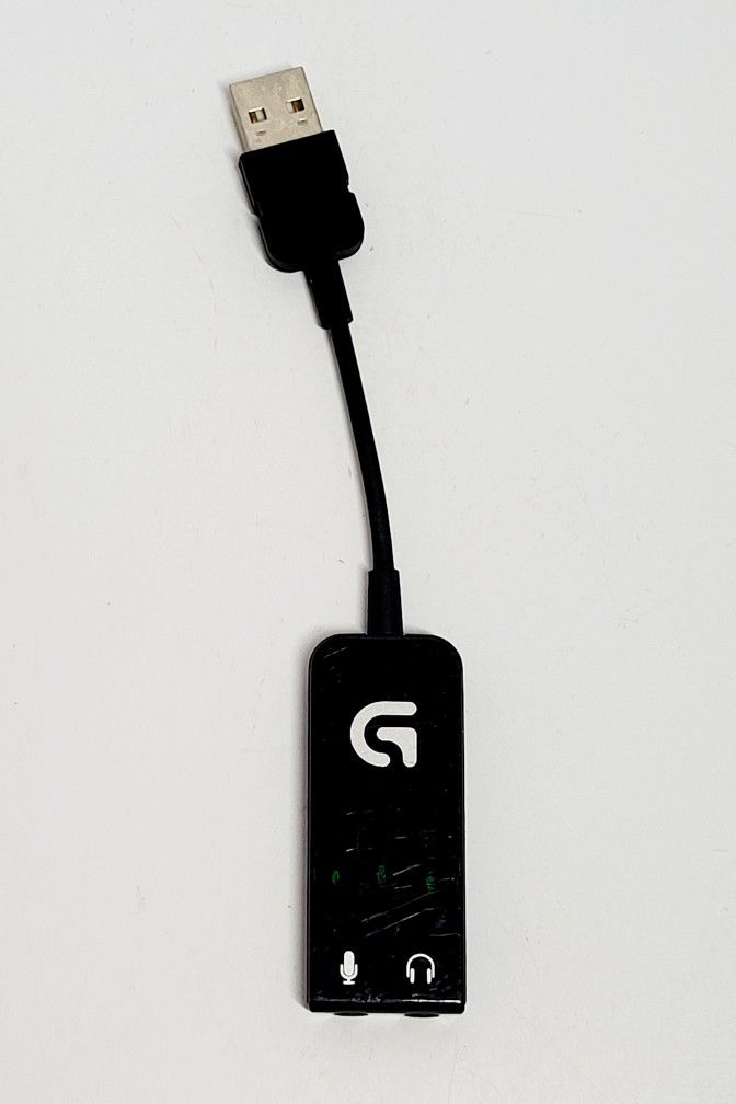 Logitech G430 Surround Sound USB Adapter Model A-00061 7.1 Surround Sound 3.5 mm. The image shows a Logitech USB adapter, specifically the Logitech G4