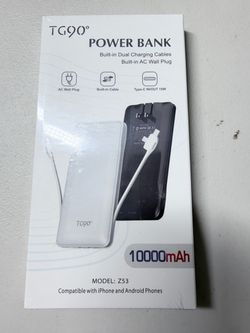 TG90° 10000mAh Portable Charger Built-in AC Wall Plug & Cable iPhone 18 17 16 15 14