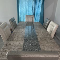 Modern Stone Gray Dining Table Set + Coffee & End Tables