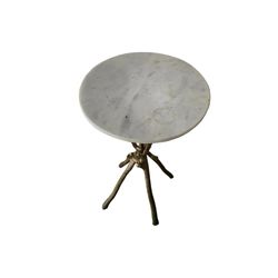 Marble Top Accent Side Table with Branch-Style Metal Base – Gold Tone – Pickup Only