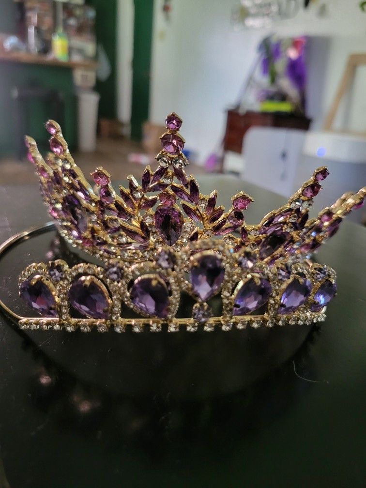Quinceanera Crown Or Tiera Purple And Gold