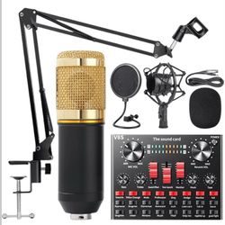 New in the box Podcast Microphone Kit with V8S Superior Live Sound Card Condenser Microphone BM-800 & Bluetooth DJ Mixer Metal Holder for Studio Recor