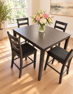 Great 5-Piece Gray Counter-Height Dining Set – Table & 4 Upholstered Chairs