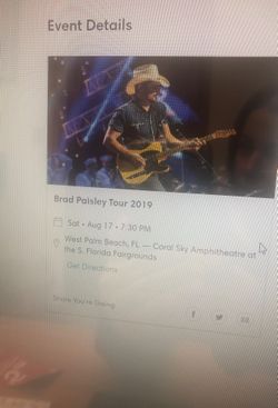 Brad Paisley Tickets Section 1 Row W - two tickets for $100