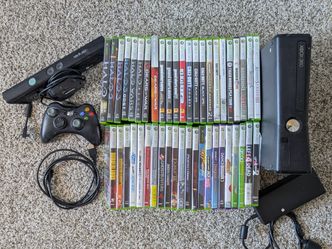 Xbox 360 S  Console + 45 Games, Kinect, Controller, Cables