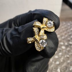 SS925 Moissanite Diamonds Ribbons Earrings Gold Over