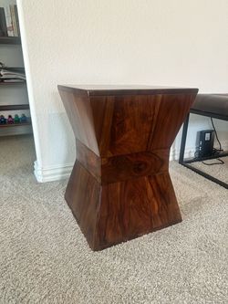 Walnut Finish Sculptural Side Table – Unique Hourglass Design
